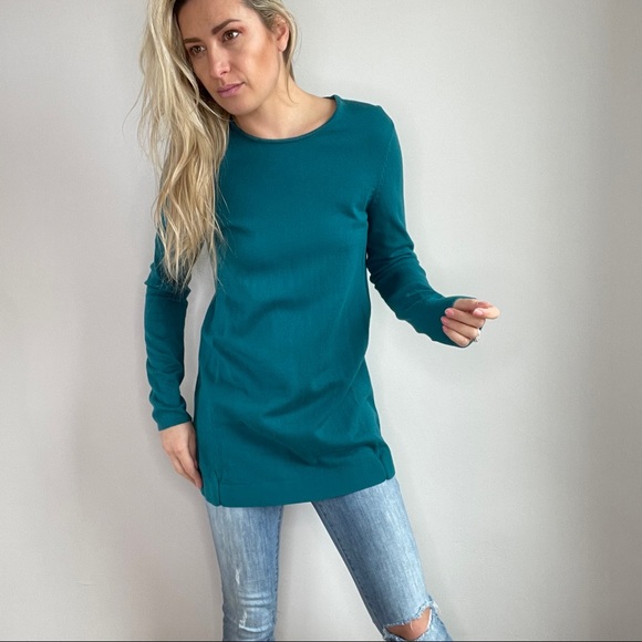 J. Jill Teal Aqua Long Tunic Sweater Size Small Tall - Picture 6 of 11